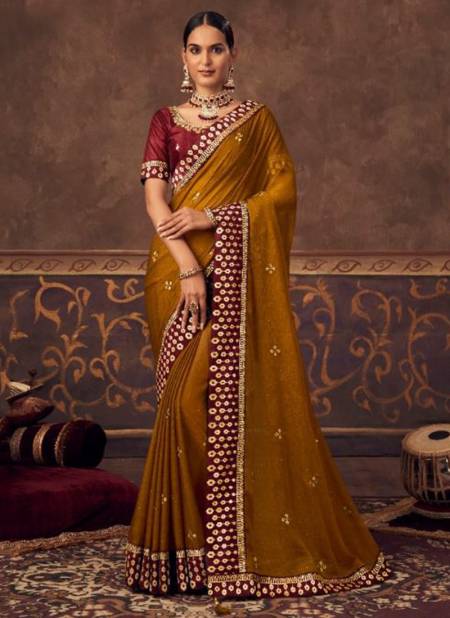 Mustard Colour Nihaara Kavira New Latest Designer Ethnic Wear Chiffon Saree Collection 4801